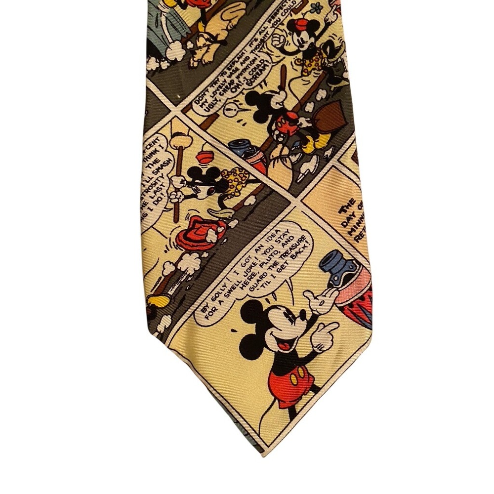 Disney Mickey Mouse Comic Strip Silk Tie Balancine The Tie Works USA Made Yellow